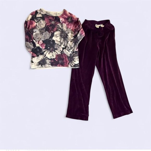 Alfred Dunner Pants - Alfred Dunner Women's Floral Top & Velvet Pants Set Purple Size S